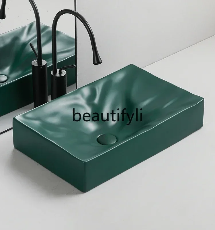 

smt03A ss New Nordic gun gray black and green matte ceramic washbasin balcony basin platform basin rectangular washbasin househo