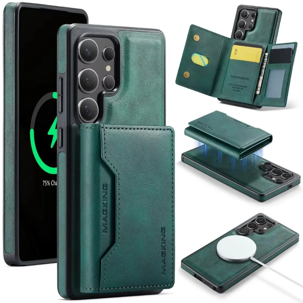 

Чехол-кошелек 2-в-1 с магнитной картой для телефона Samsung Galaxy S25 S23 Ultra S24 Plus для MagSafe с беспроводной зарядкой из искусственной кожи