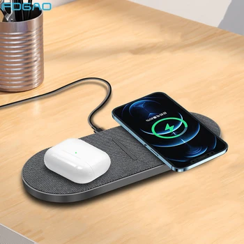 빠른 듀얼 2 in 1 무선 충전기 아이폰 8 X XR XS 13 12 11 최대 삼성 S21 S20 QI 유도 충전 Airpods 3 프로
