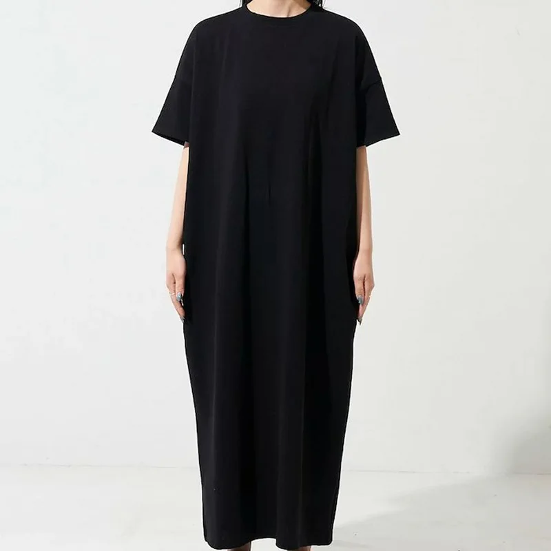 Japanese new style T-shirt dress for women, solid color, lazy style, fashionable high-end loose slim short-sleeved skirt