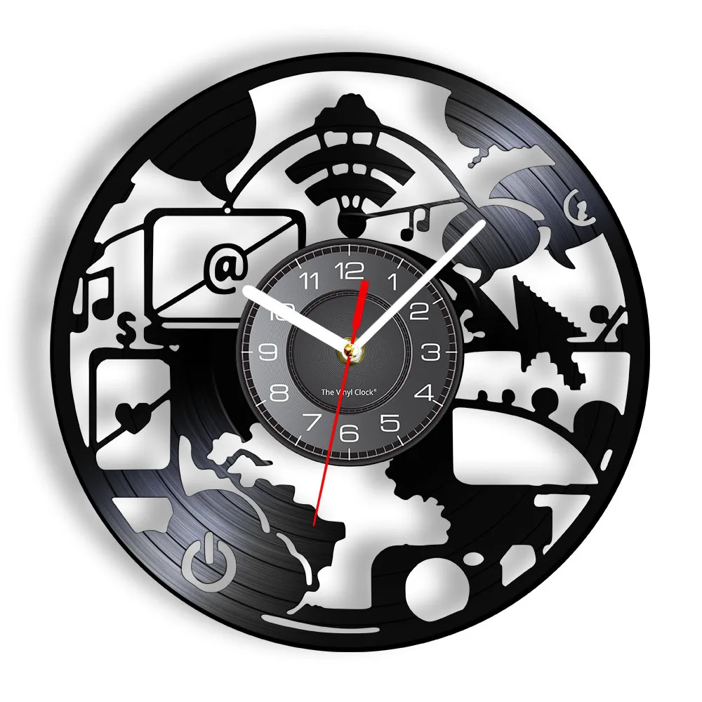 Geek Chic IT Computer Modern Wall Clock Office Art Decoration Engineers Vintage Vinyl Record Wall Clock Computer Geek Nerd Gifts