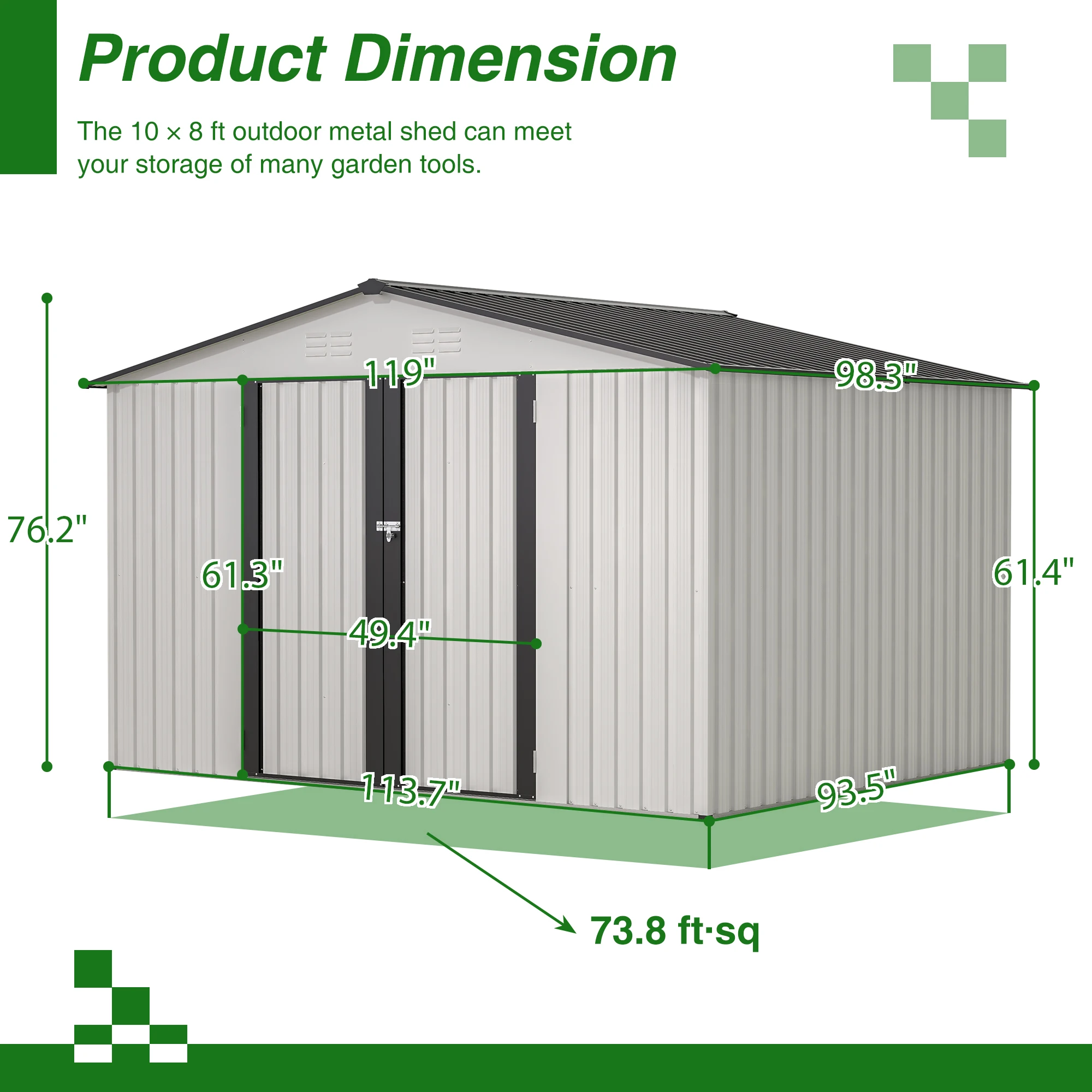 LZBEITEM 10X8 FT Outdoor Storage Shed, All Weather Metal Sheds with Lockable Doors, Tool Shed for Garden, Patio, Backyard, White