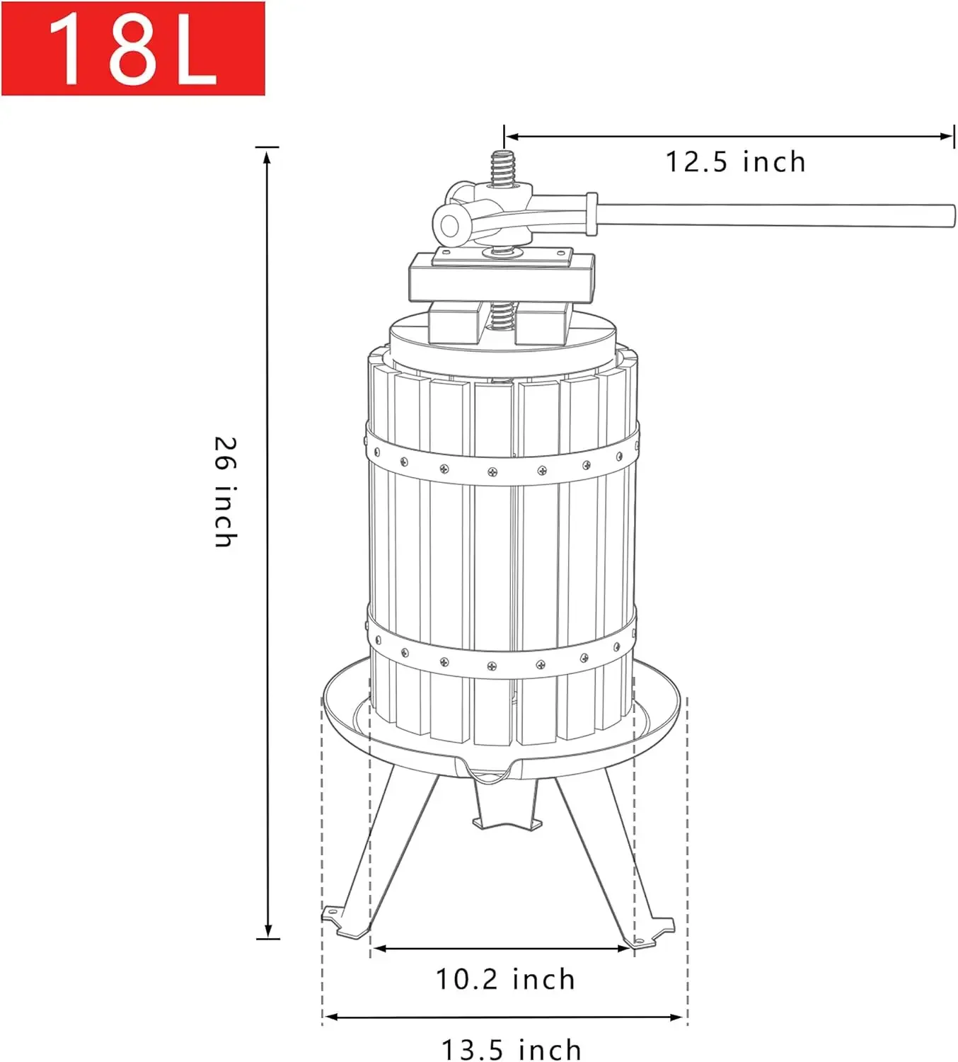 Upgraded 4.75 Gallon (18L) Manual Fruit Wine Press with 10 Blocks 100% Nature Oak, Cider Apple Grape Berries Crusher Juice Maker