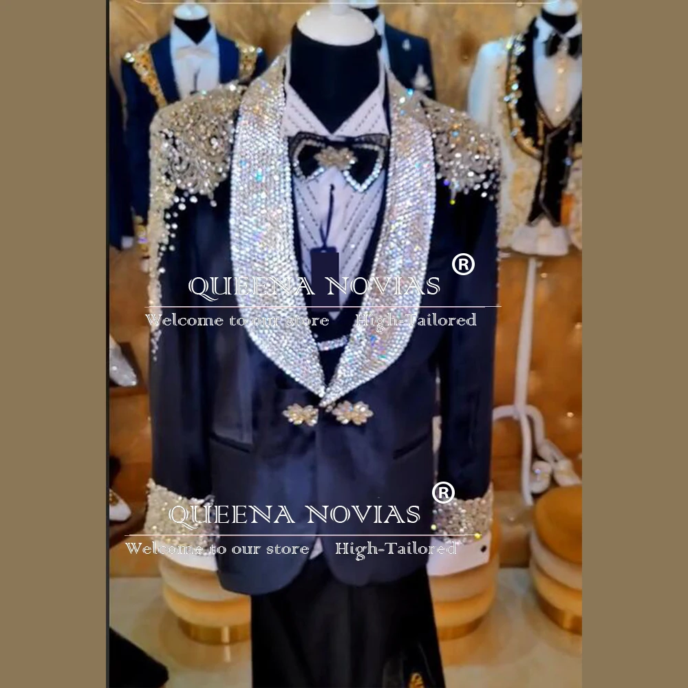 Exquisite Embroidered Suits Men Formal Party Sparkly Sequins Crystals Beaded Prom Blazers Customized  Formal Party Groom Tuxedos