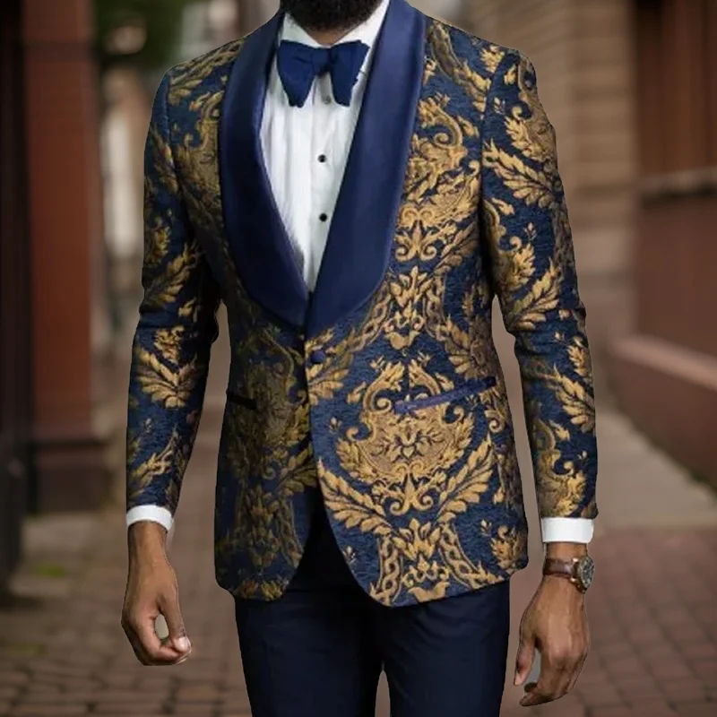 Bloemen Heren Blazer Met Satijnen Sjaal Revers 1 Stuk Slim Fit Bruidegom Feestpak Jasje Heren Mode Kostuum 2024 Nieuwkomer