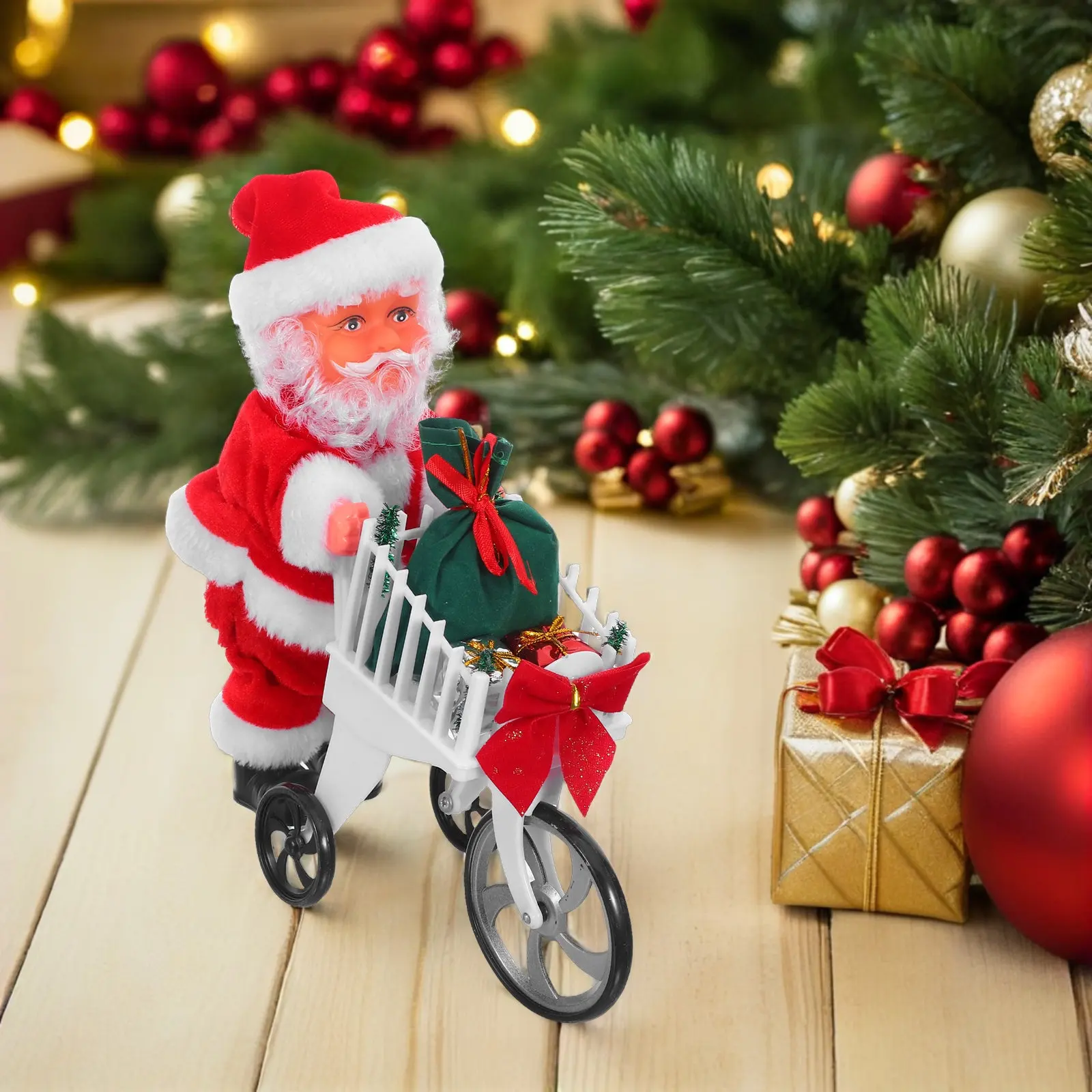 Santa Shopping Cart Music Motion Figure Christmas Holiday Decor Interactive Moving Santa Holiday Gift Shopping Cart Toy