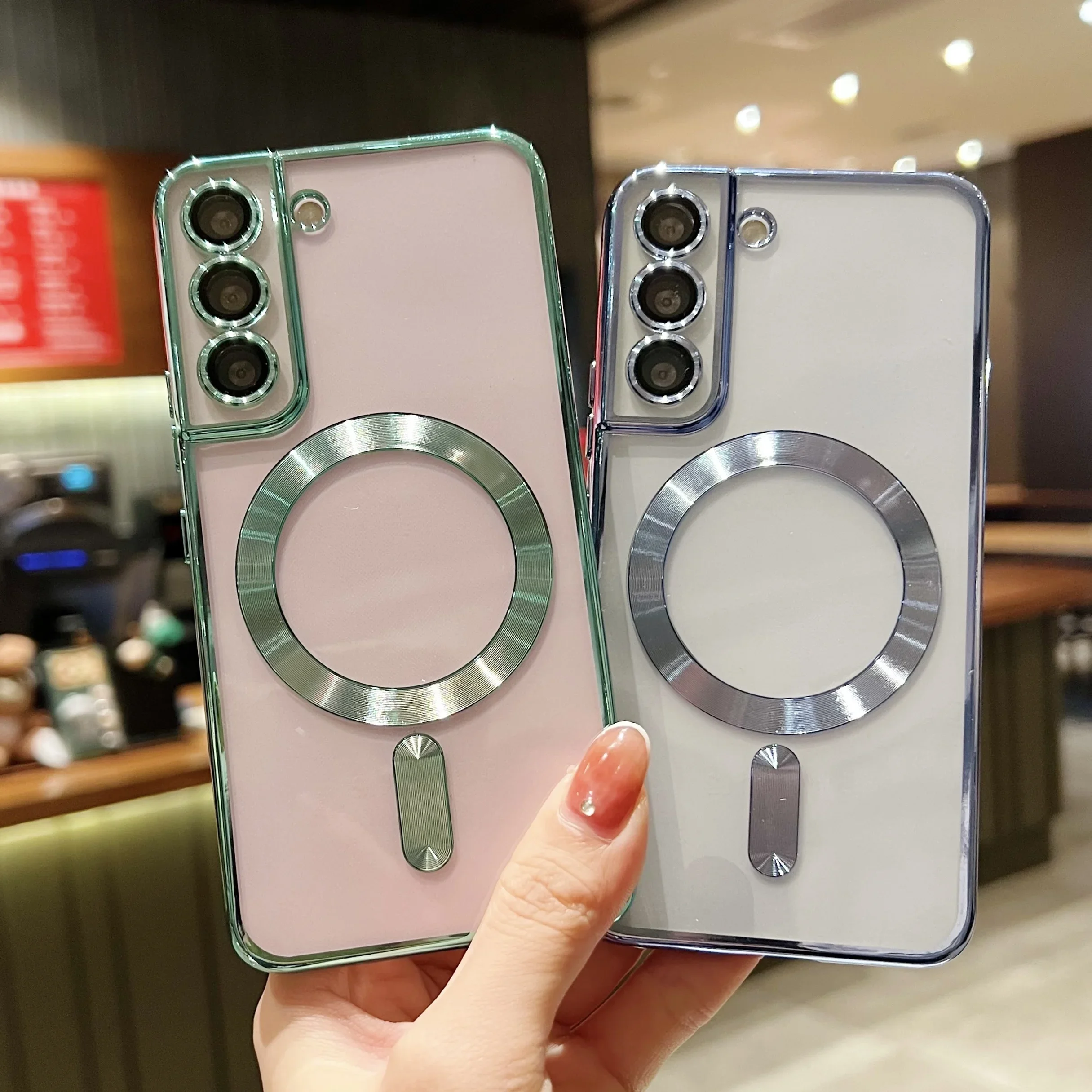 Luxury Plating Clear Magnetic For Magsafe Wireless Charge Case For Samsung Galaxy S20 S21 S22 S23 S24 Ultra Plus Silicone Cover