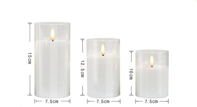 Set of 3 pillar Glass Led candle 3D wick Flickering Battery operated 10-Key Remote Controller&Timer Pillar Candles Paraffin wax
