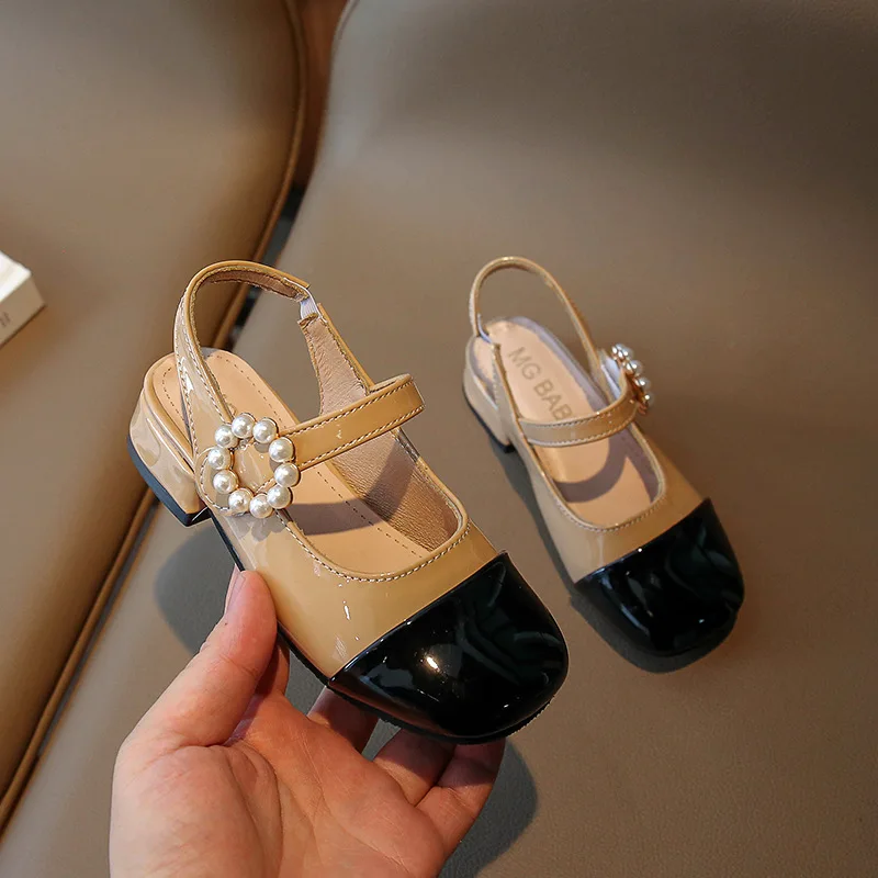 Tacones Brand Girl Sandals 2025 Autumn New Dress for Girl Pearl Girls' Princess Shoe Elegant Women High Heels Designer Girl Shoe