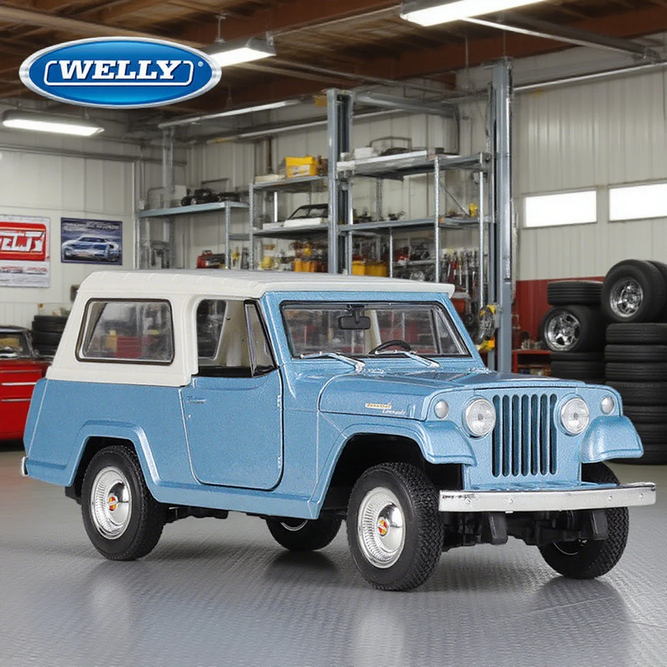 

WELLY 1:24 Jeep Jeepster Commando 1967, легкосплавный автомобиль, литье под давлением и игрушечный транспорт, модель автомобиля, миниатюрная масштабная модель автомобиля, игрушечный автомобиль для детей