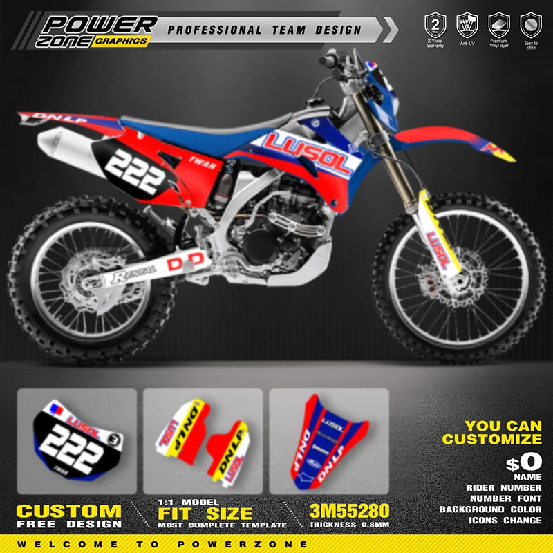 Decalques de fundo gráficos de equipe personalizados PowerZone para kit de adesivos 3M para YAMAHA WRF250 2007-2013 WRF450 2007-2011 01