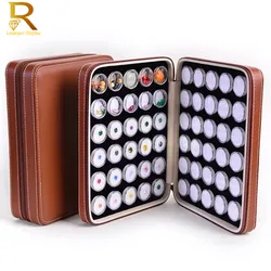 Loose Gemstones Jewelry Display Box Beads Organizer Container Round Gem Box PU Leather Diamond Exhibition Storage Carrying Case