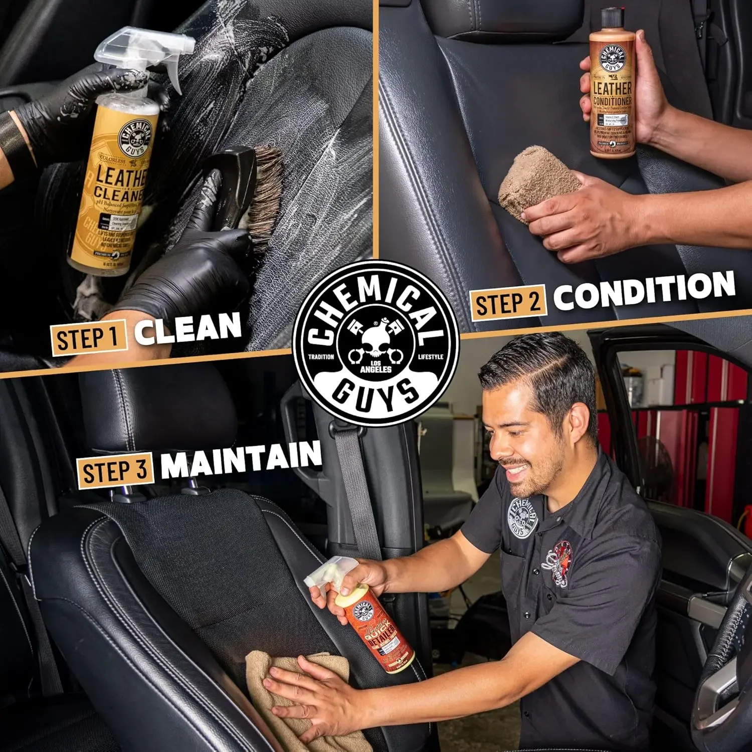 مجموعة تفاصيل منظف ومكيف الجلود HOL303 من Chemical Guys، للاستخدام الداخلي والملابس والأثاث والأحذية والمزيد #3