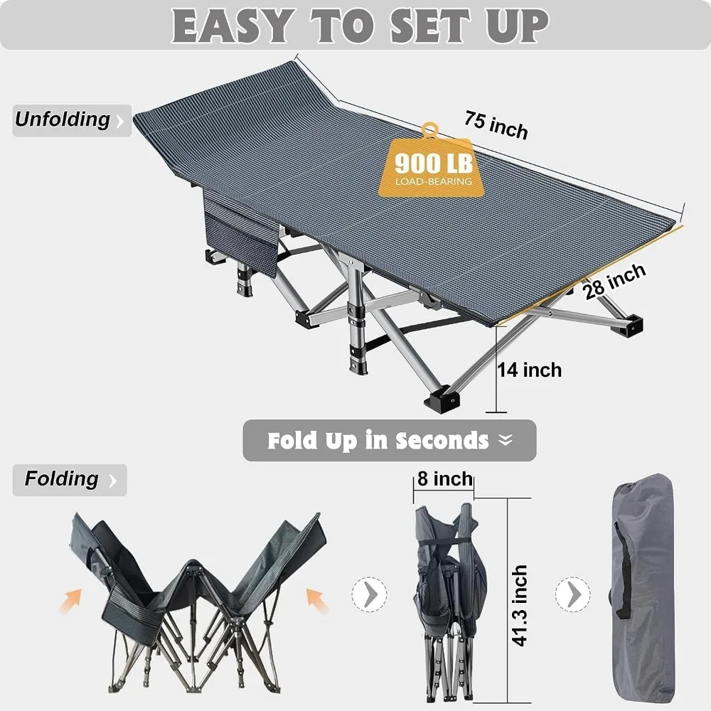 Folding bed with cushion, adult, with handbag