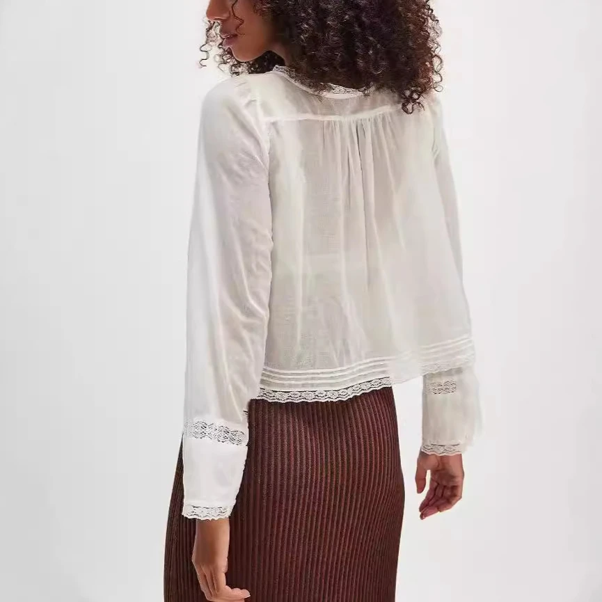 Cotton Lace Blouses Shirts For Women Vintage Free Style Blouse Flare Long Sleeve Boho Beach Hippie Lightweight Ladies top Summer