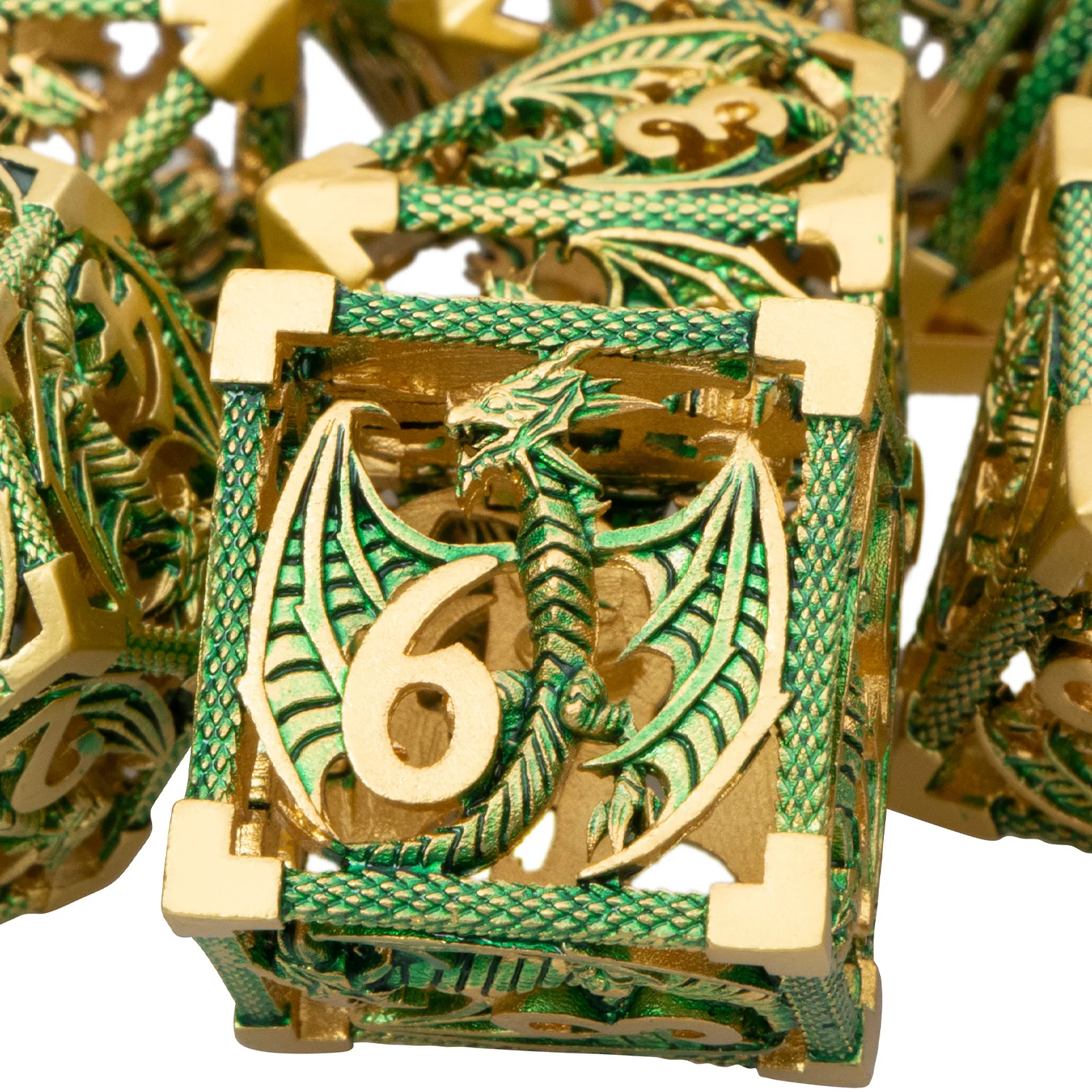 

Зеленые металлические многогранные игральные кости Dnd D20 D6 Hollow Dragon D и D для подземелья и дракона D + D Pathfinder ролевые игры