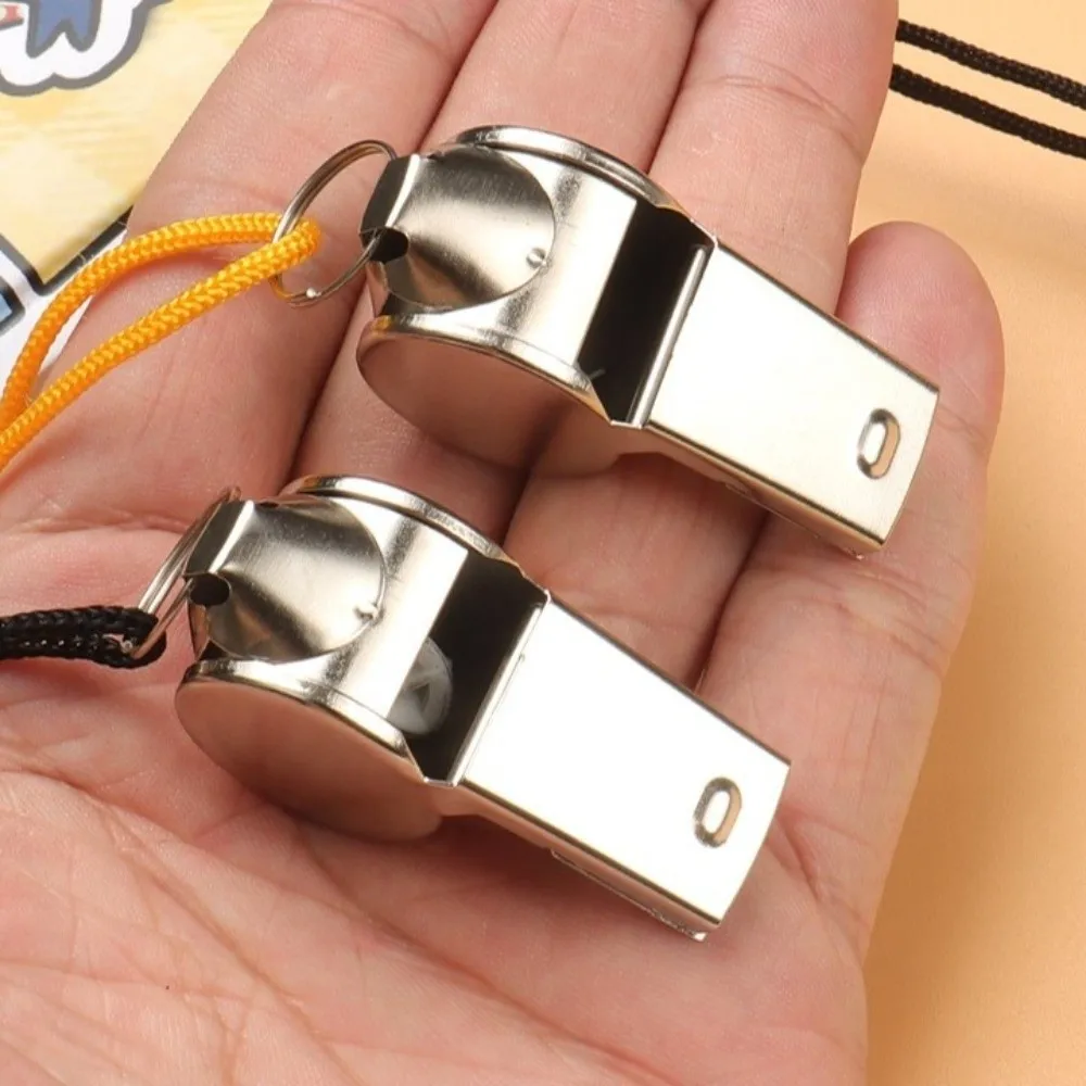 Multipurpose Loud Sound Metal Whistle Stainless Steel Portable Referee Whistle With Rope Soccer Whistles Cheerleading Tool