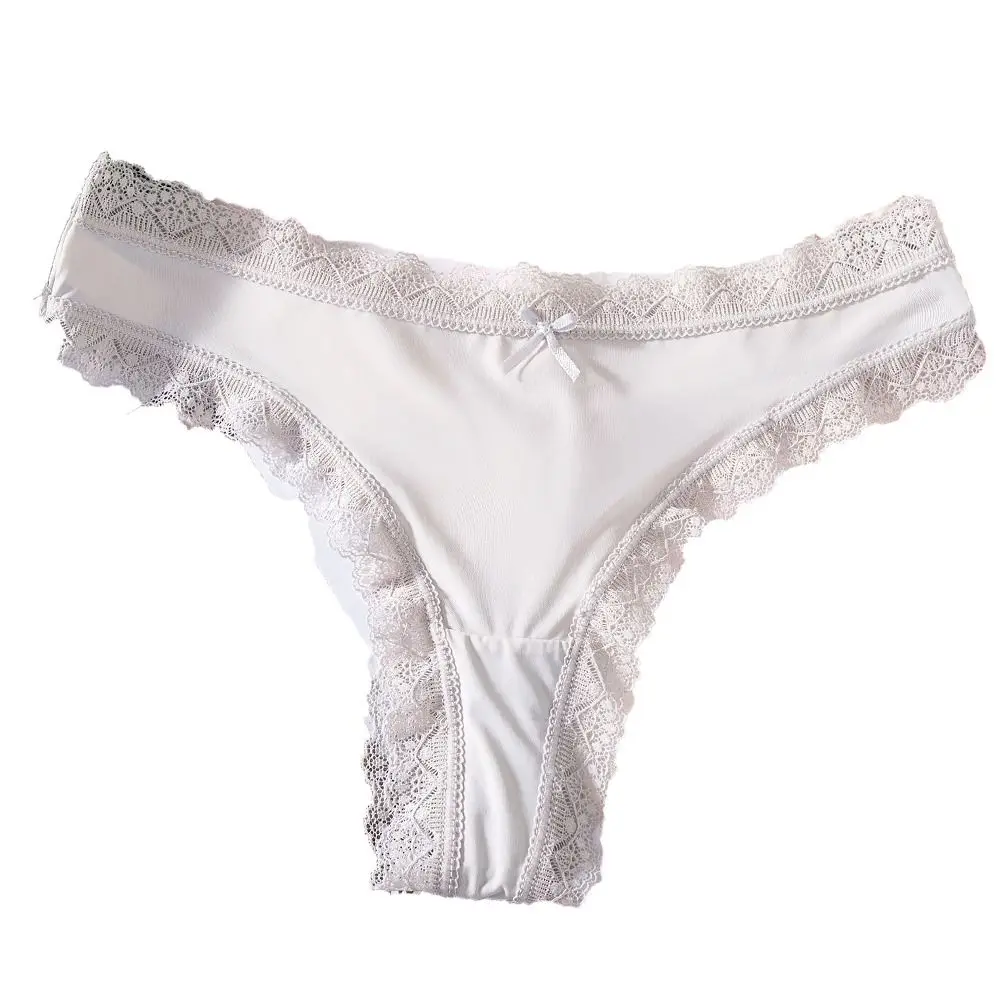 

Comfortable Seamless Ice Silk Panties Cotton Crotch Thong Lace Bow Briefs Female Lingerie Low Waist Women's Summer Panties Lady