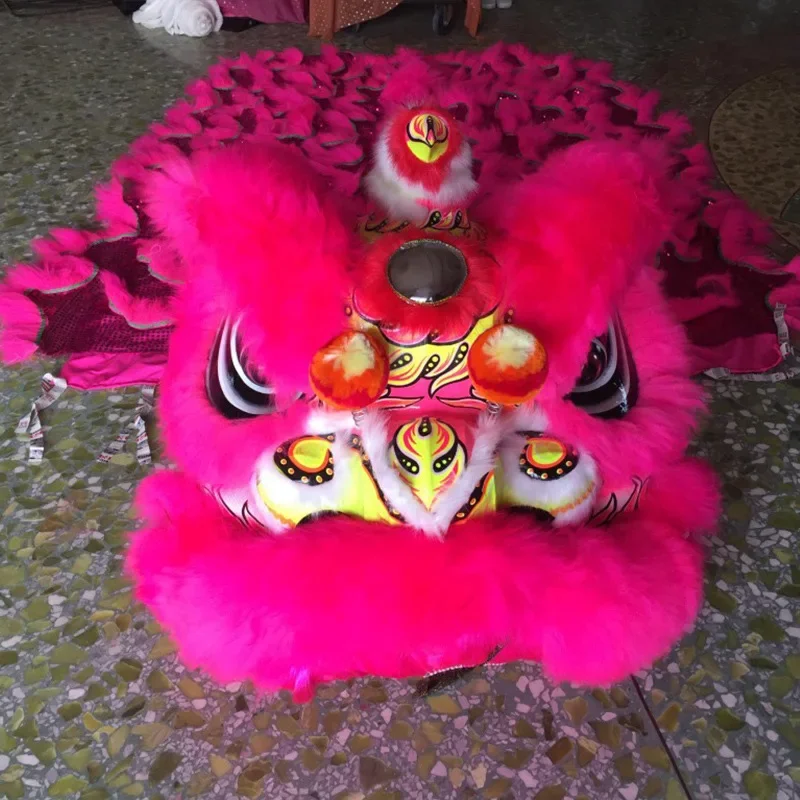 

Rose Red Foshan Nanshi Lion Awakening Lion Head Prop Handmade Australian Wool Performance Costume