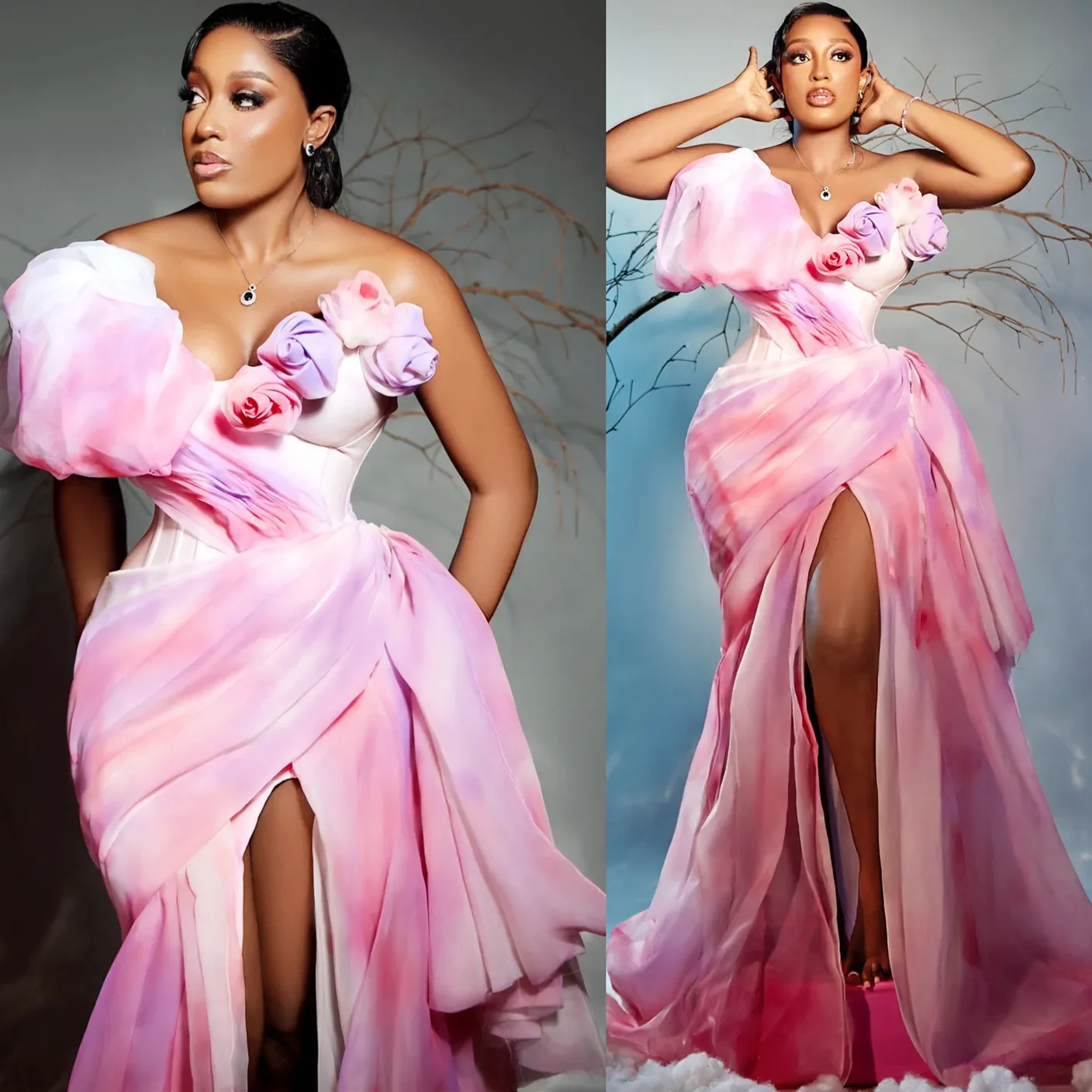 

Fashionable Colorful Mermaid Prom Dress Chiffon Promdress High Split Flowers Evening Formal Party Second Reception Birthday Enga