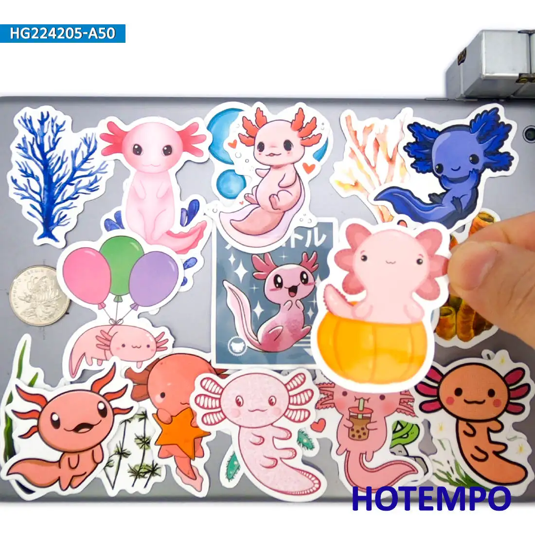 20/30/50Pieces Cute Axolotl Decals Funny Cartoon Animals Stickers for Luggage Scrapbook Skateboard Car Bike Phone Laptop Sticker