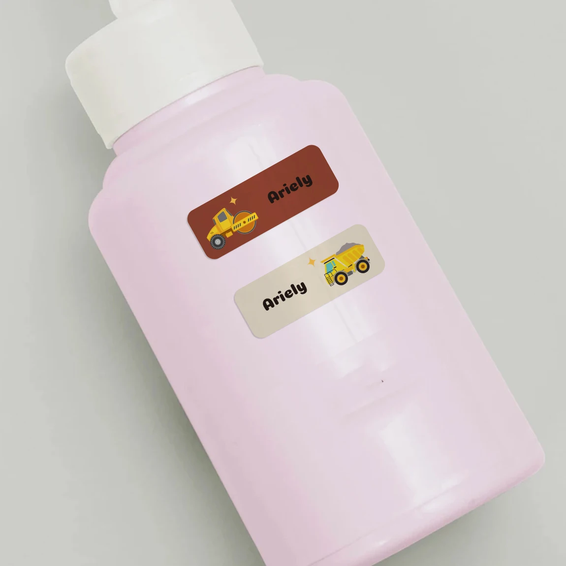 120 peças adesivos personalizados com nome infantil, etiquetas à prova d'água com tema de caminhão de construção para material escolar, livros, copos, lancheiras