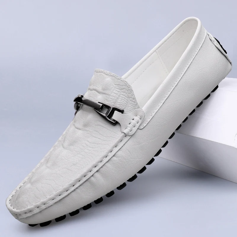 

Summer White Casual Shoes High Quality Men Casual Fashion Genuine Leather Mens Loafers Shoes Lightweight Driving Slip on Shoes