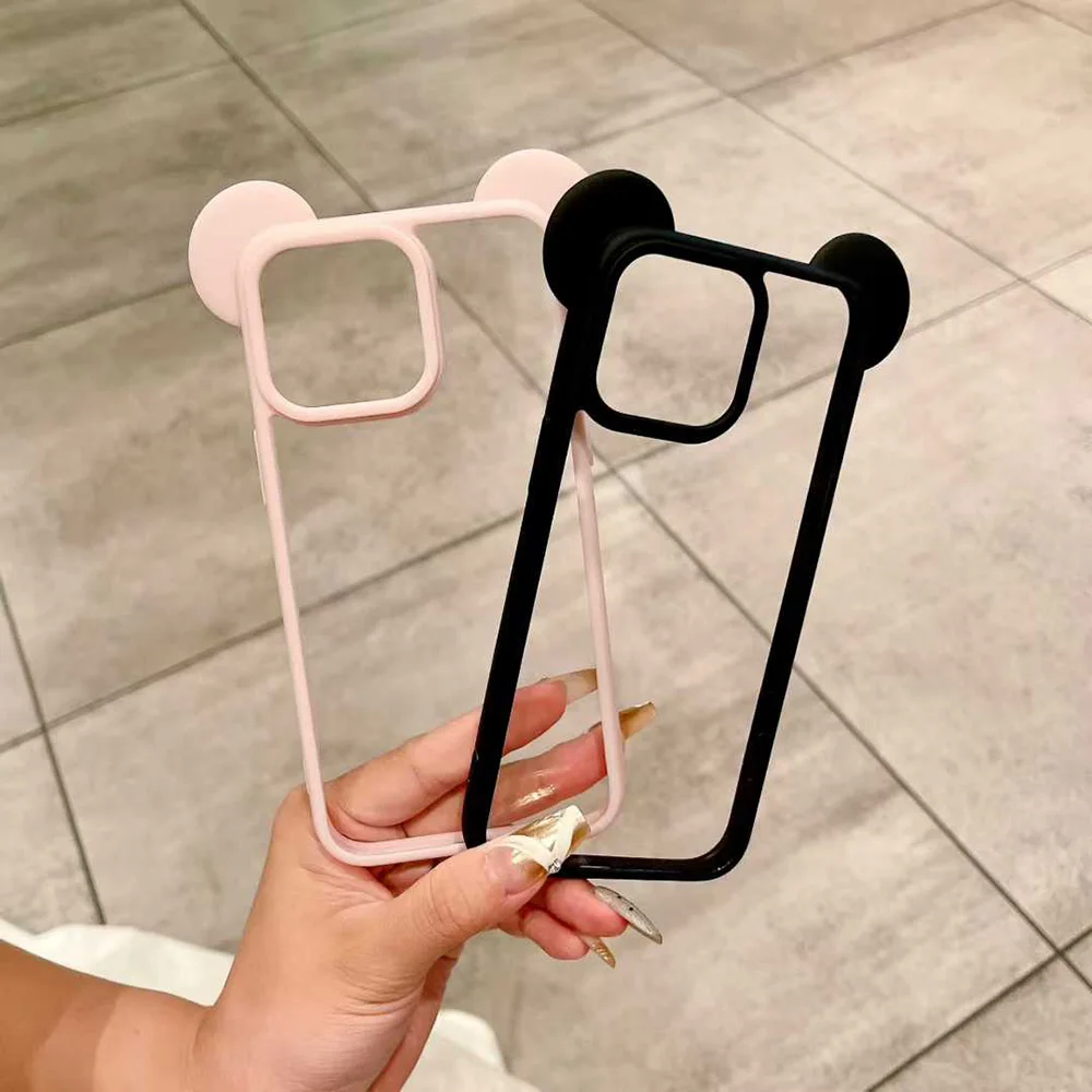 حافظة شفافة على شكل أذن القطة اللطيفة لهاتف آيفون 17 16 برو ماكس 15 11 13 14 12 غطاء أكريليك صلب مقاوم للصدمات من السيليكون Kawaii Funda