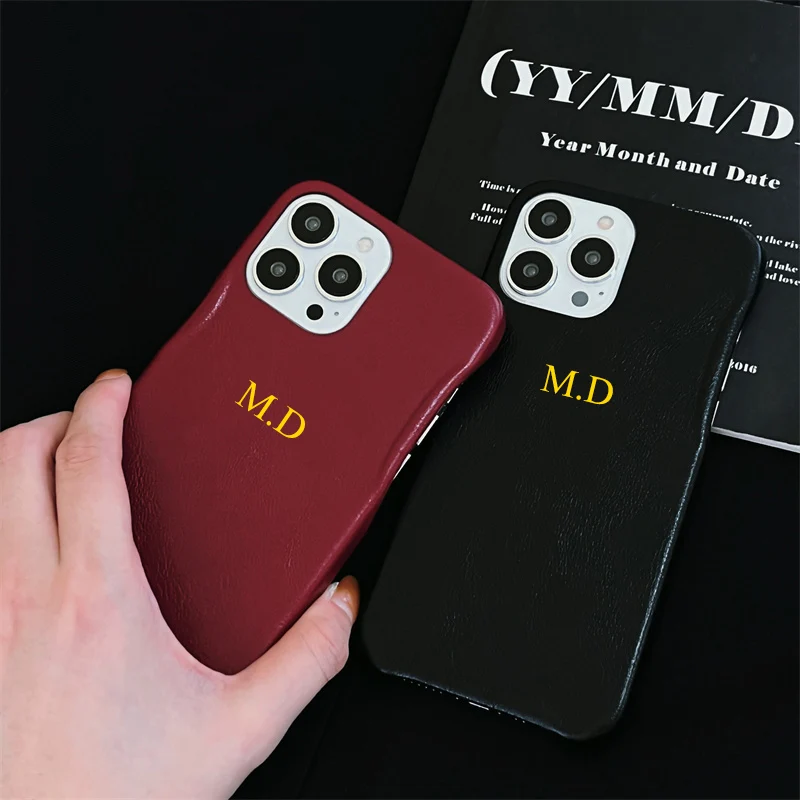 

Fashion Luxury Customize Letter Leather Soft Phone Case For iPhone 13 Pro Max 12 11 XS XR X Plain Protective Back Phone Cover