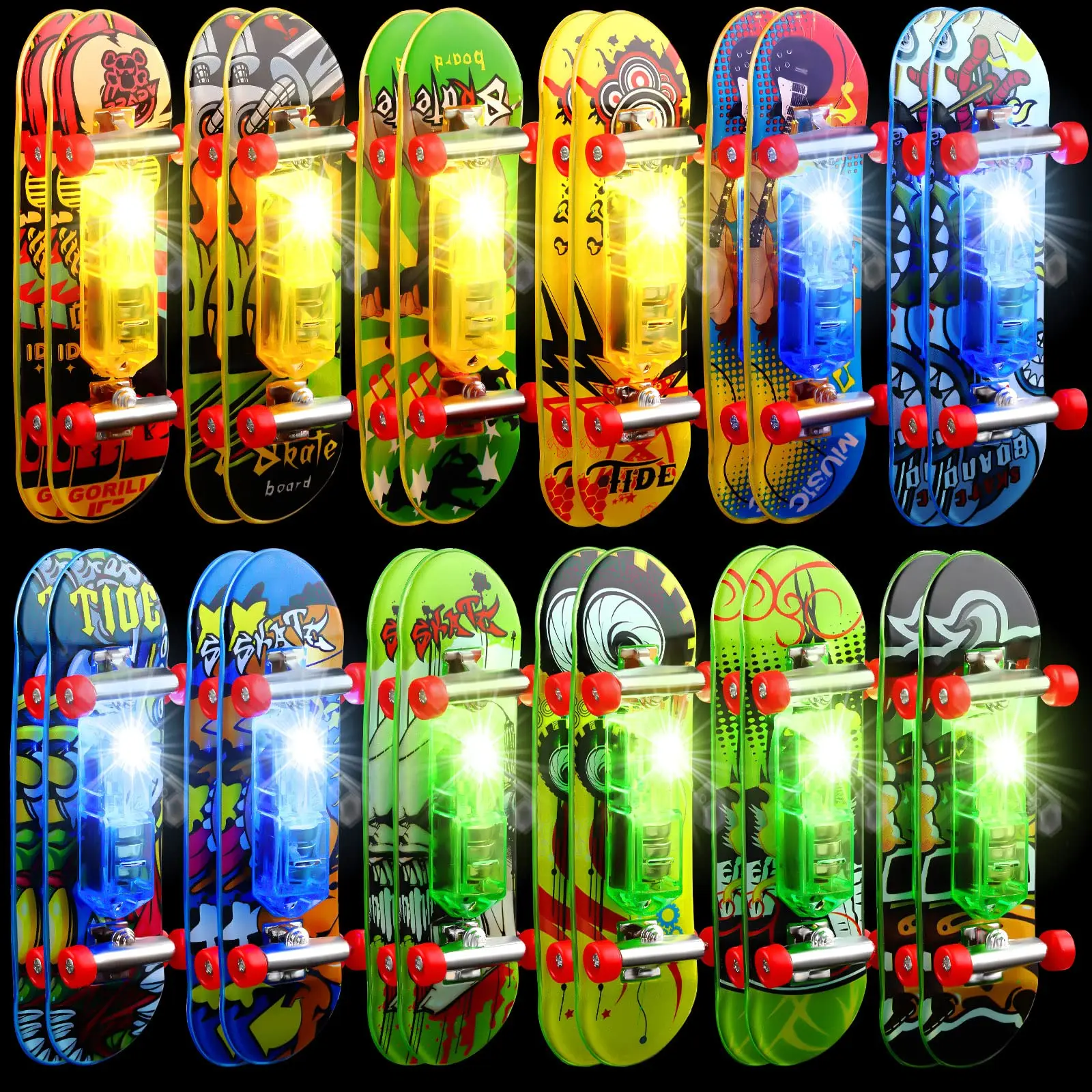 24 Pieces Mini Finger Skateboards Finger Board Set Mini Skateboards for Hand Skateboard Mini Fingerboard for Finger Skater Party