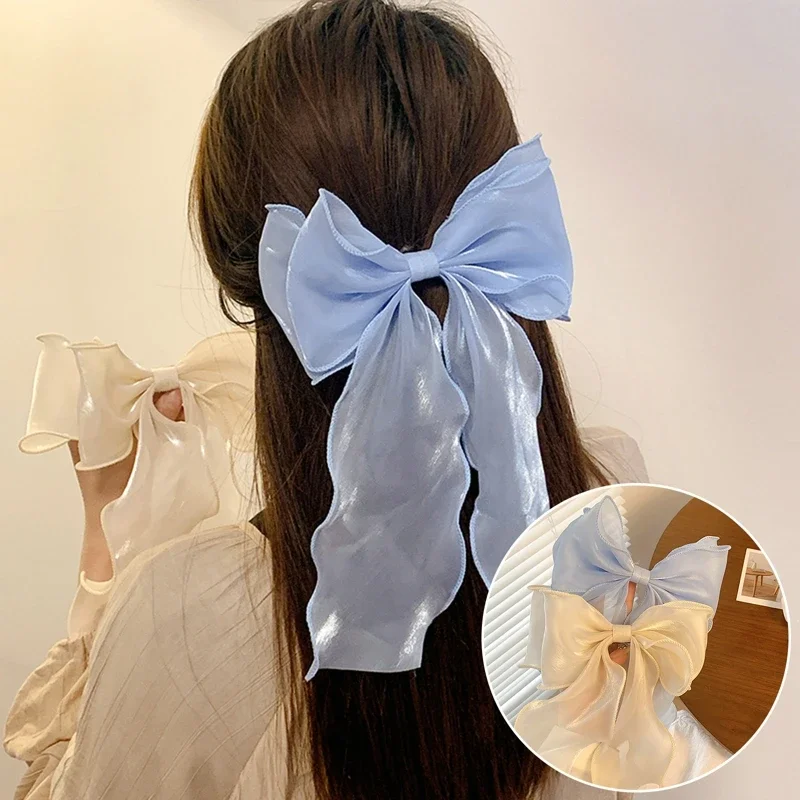 Neue Damen-Haarspange im französischen Stil, süß, rosa-lila, aus Chiffon, mit Schleife und Band, für Freundin, Pferdeschwanz-Clip, Haaraccessoire, Geschenk – Detail 16