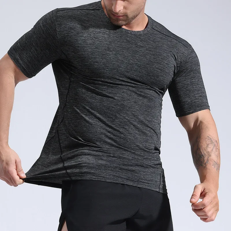 

Men Sports Running Quick-dry Gym T-shirt Fitness Tights High Elastic Muscle Fit Clothing Training Bodybuilding Short-sleeve Top