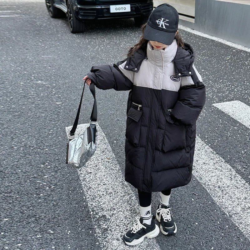 

Baby Girls Long Black Padded Cotton Coat Children 2024 New Autumn Winter Fashion Simple Casual Padded Cotton Coat Clothes