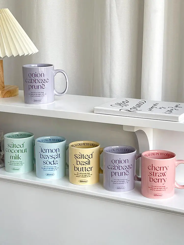 300ml Korean Style Creative English Letter Ceramic Mug Girl Personality Trend Couple Breakfast Water Cup Office Coffee Milk Mugs