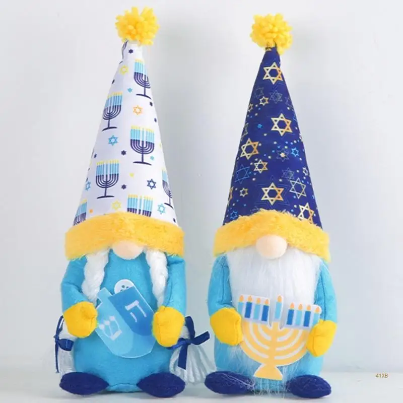 41XB Hanukkah GNOME Dekorasi Chanukah Mewah Patung Boneka Kurcaci untuk Rak Dapur