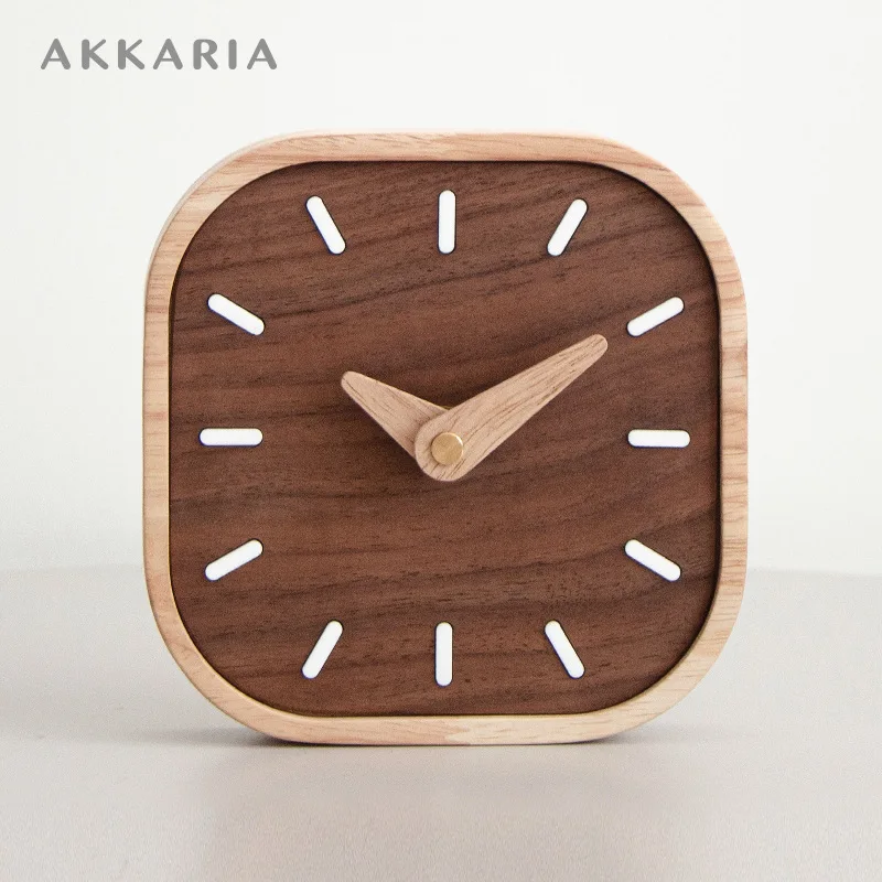Black Walnut Solid Wood Small Desk Clock Silent Bedroom Desk Clock Mini Nordic Decorative