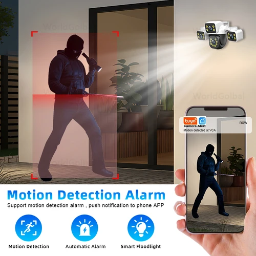 Imagen 2 del producto Tuya-cámara IP inteligente de 15MP con tres lentes, tres pantallas de seguridad, seguimiento automático, alarma inalámbrica, WIFI, CCTV, vigilancia para exteriores