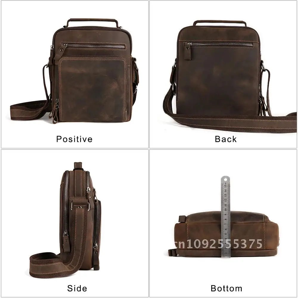 Echt lederen tas voor heren Vintage handtassen Kleine klep Heren schoudertas Casual kantoor Messenger Bags Crossbody tas