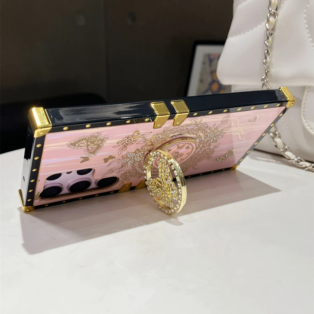 Glitter Butterfly Stand Holder Aurora Box Phone Case For Samsung S25 S24 S23 Ultra S21 S22 Plus Finger Ring Fold Bracket Cover image 6