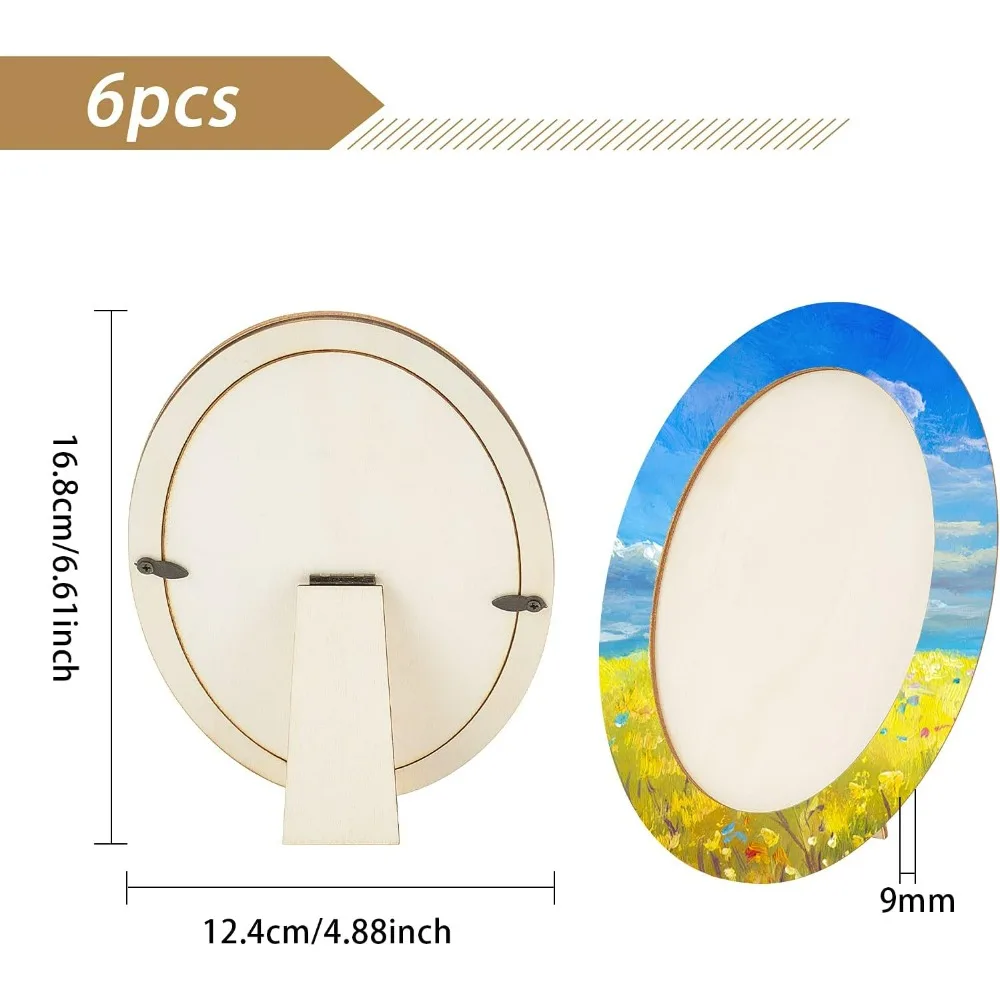 6pcs 168x124mm/6.6x5inch DIY Wood Photo Frame Kit Wooden Oval Photo Display Frame Stand Up Picture Artwork Frame Unfinished