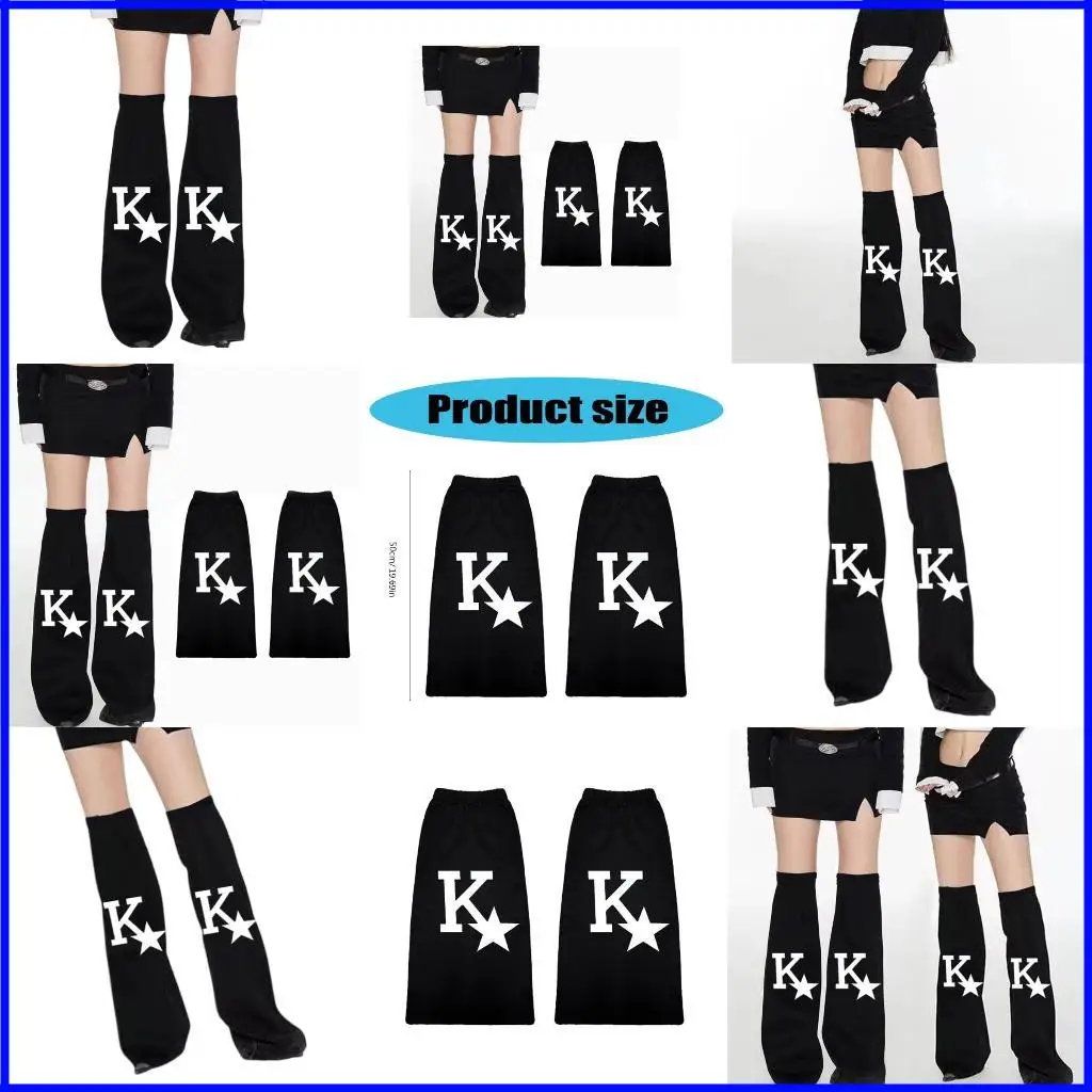 

Grunge Over Knee Leg Cover harajuku Письмо и звезда печати черные джинсы теплее ноги