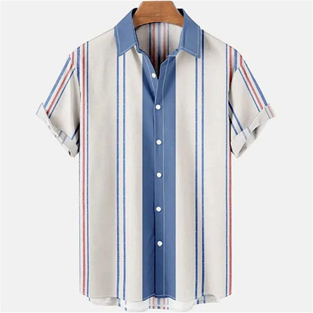 Men\'s 2024 Summer New Shirt 3D Digital Printing Casual Fashion Striped Shirt Thin Beach Oversized Daily Vacation Tops Clothing