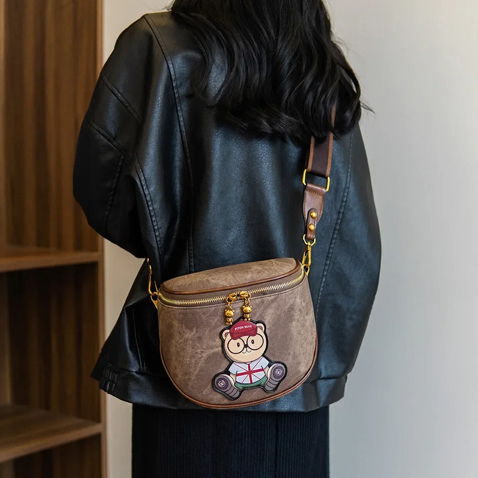 

Маленькая сумка с рисунком медведя в стиле ретро, ​​унисекс, повседневная сумка через плечо, мужская и женская сумка через плечо для хранения телефона, мини-сумки для мальчиков и девочек