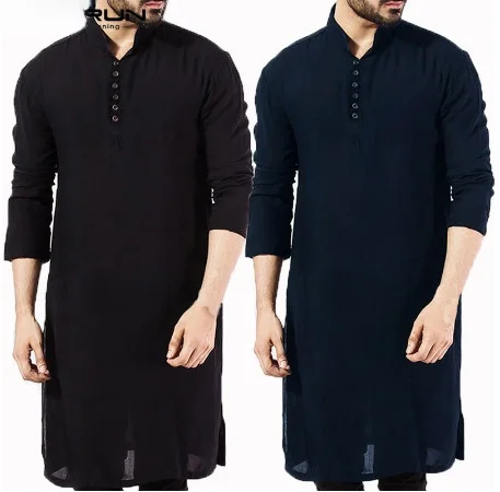 

Arabic Sle Faion Simple Long Men's irt Muslim Robe Pure Color Stand Collar Slim Fit Youthful Autumn Long Sve irt