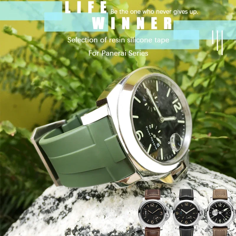

Curved End Natural Rubber Watchband 24mm Wristband for Panerai LUMINOR PAM00357 00111 01312 Silicone Watch Strap Free Tools
