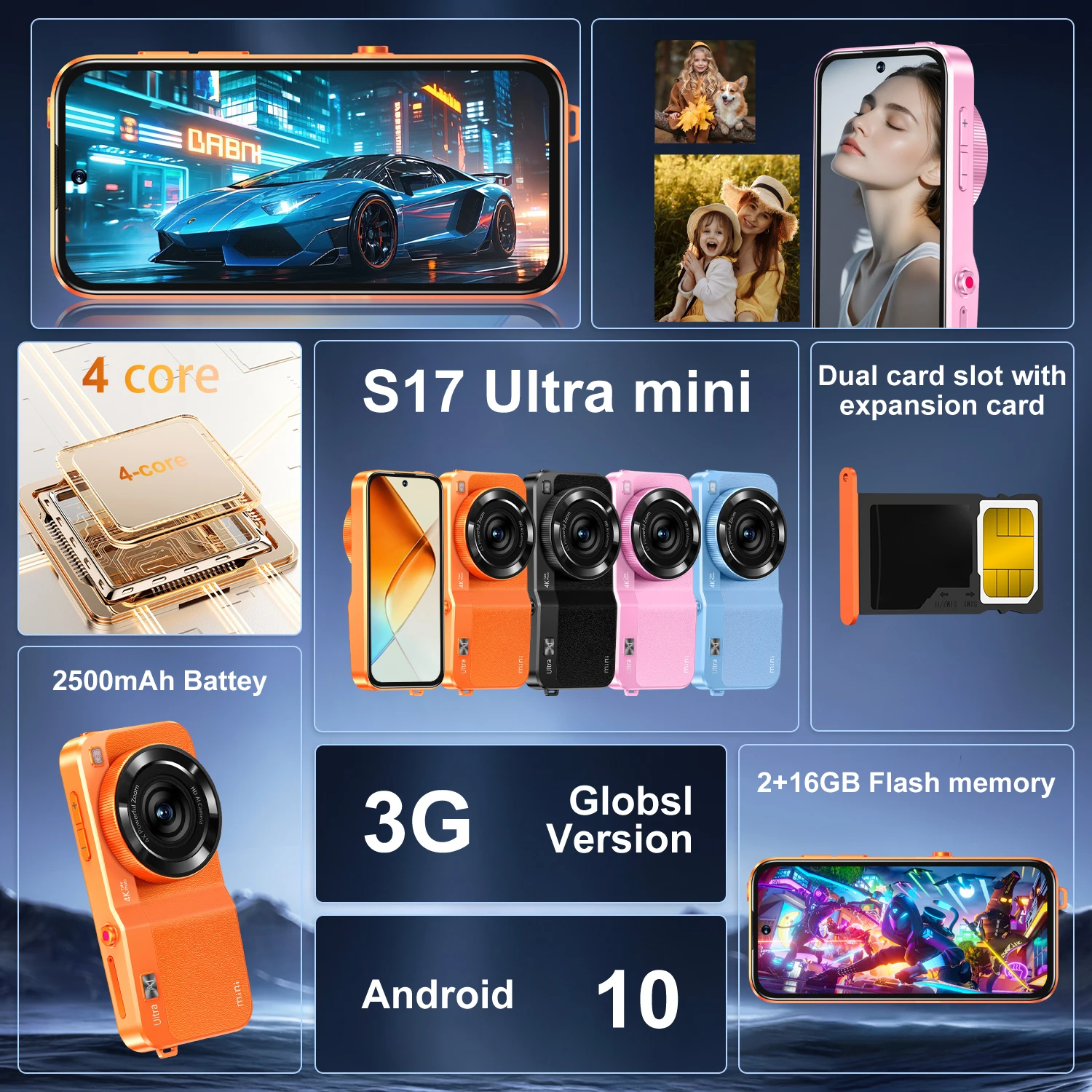 IVMI Global S17 Ultra mini Smartphone Android Cellphone 3G Dual SIM WIFI Bluetooth Play Store Screen Toys Small Mobile Phones
