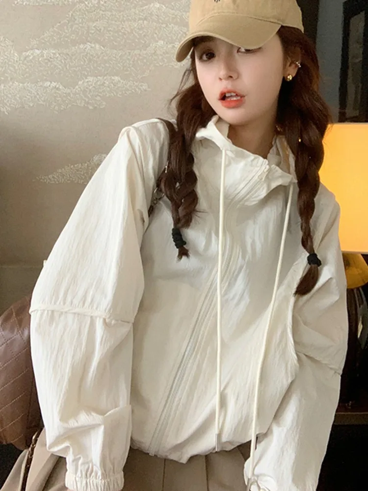 

Spring Summer New Loose Fit Long Sve Hooded Women's Sun Protection Clothing Thin Breathable Outdoor Air Conditioning Coat