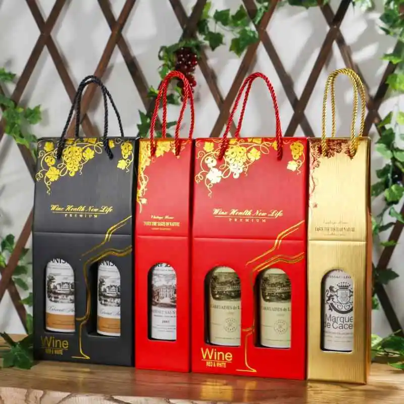 

Red Wine Gift Bag Paaging Box Paper Box Handheld Wine Bottle Holder Universal Box for 2 Bottles of Wine