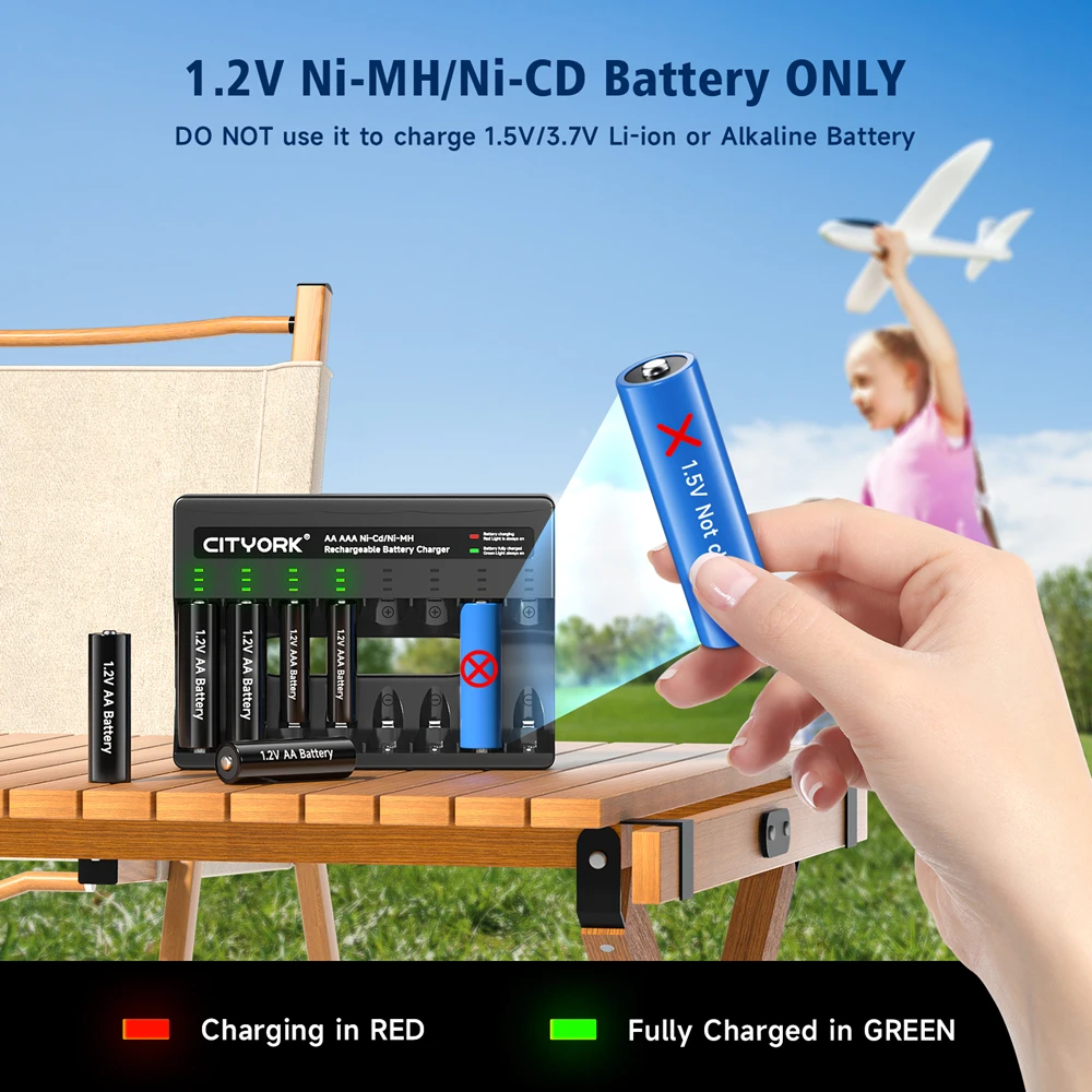 Cityork-充電式バッテリーインジケーター充電器,8スロットLCDディスプレイ,USB-C, NI-MHAA,aaa,1.2v,高速スマート充電