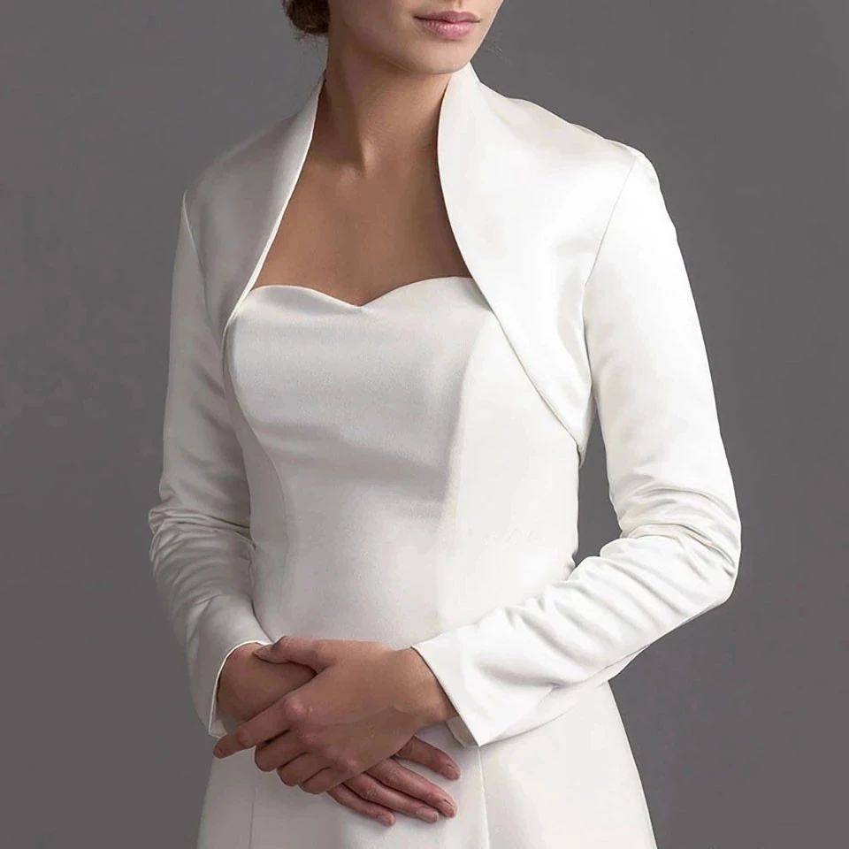 

Long Sleeves Wedding Jacket Wrap Bridal Bolero Satin Top Bridal Wedding Shawl Bride Coat Wedding Accessories Customized